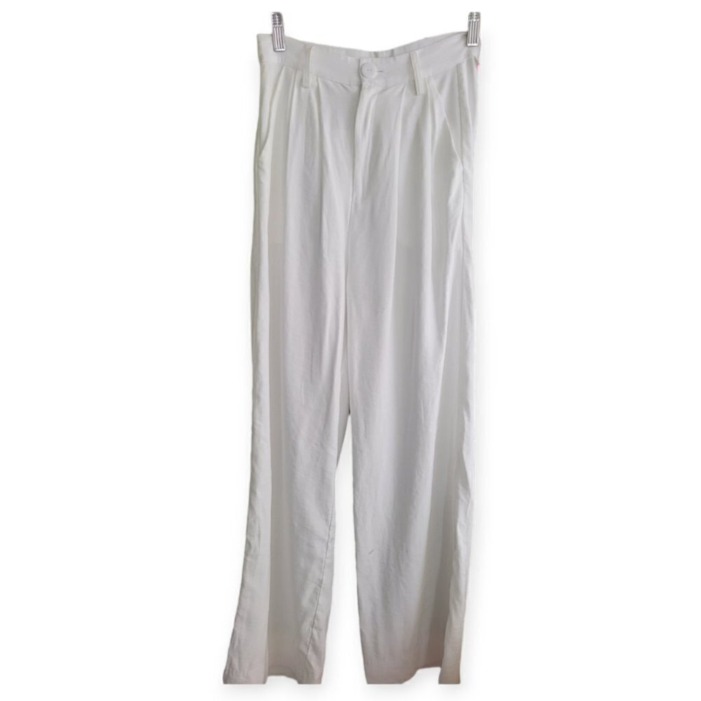 White Wide Leg NONchalant Pants XS | High-Waist Summer Vacation Trousers - Picture 8 of 14